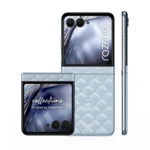 Comprar Motorola Razr 60 5G Swarovski Edition en color brillante, vista frontal plegada con incrustaciones de cristales en tienda online.