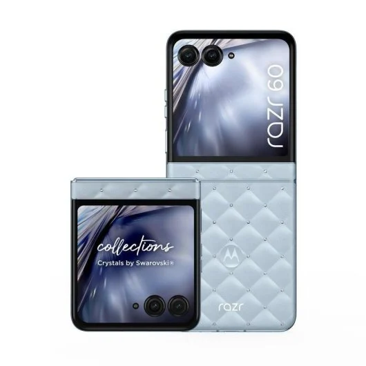 Motorola Razr 60 Swarovski Edition reacondicionado negro, plano trasero mostrando el módulo de cámaras y detalles exclusivos.